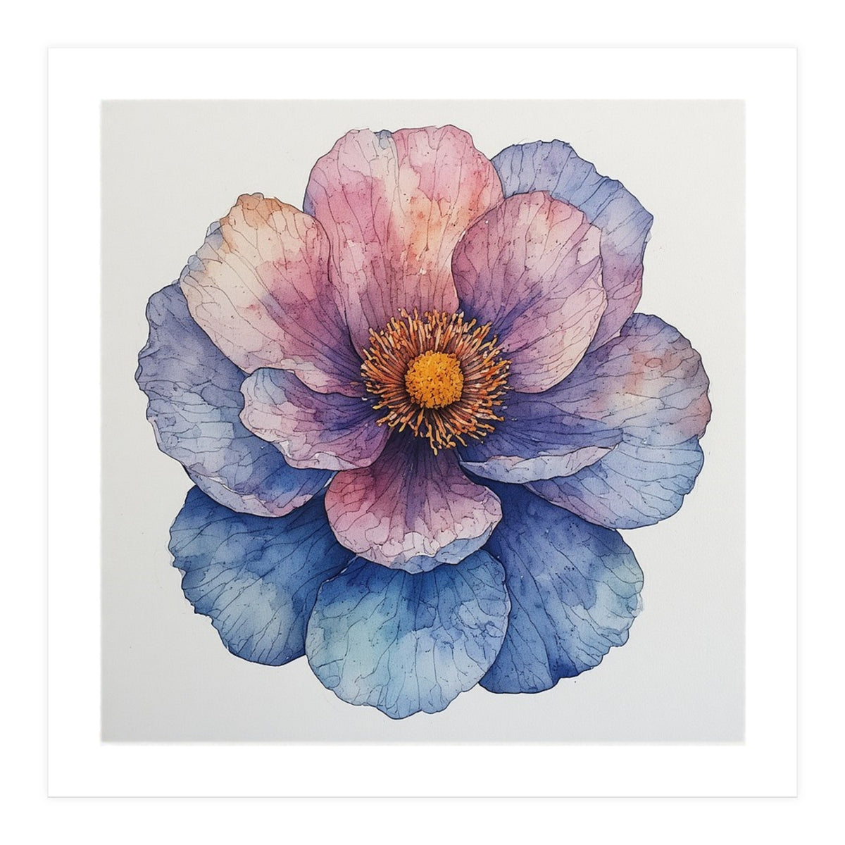 Ethereal Bloom: Watercolor Petals in Indigo and Rose (Print Only)