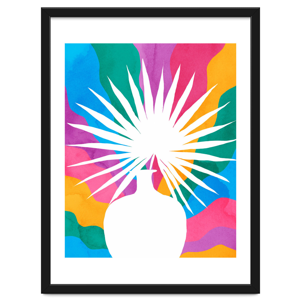 Fan Palm, Tropical Nature Botanical Colorful Watercolor, Abstract Jungle Rainbow Boho, Eclectic Plants Contemporary Modern