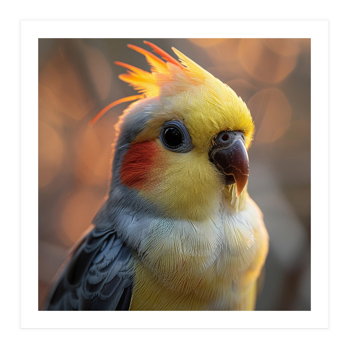 Cockatiel Parrot Portrait With Orange Cheeks (Print Only)