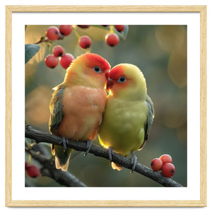 Two Lovebirds Sitting On A Branch by Rizwana Khan