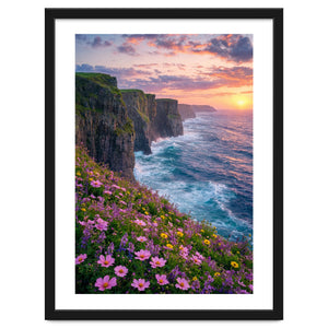 Coastal Sunset Wildflowers: Dramatic Ocean Cliffs and Floral Meadow by artistic