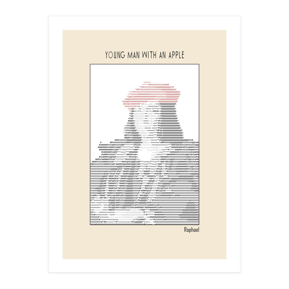 Young Man with an Apple (1505) – Raphael (ascii art) (Print Only)