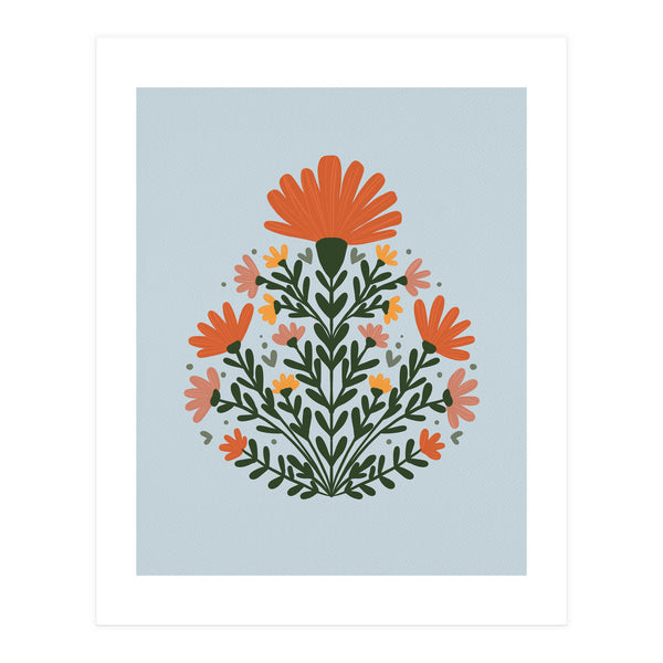 Symmetrical floral bouquet - orange and green (Print Only)
