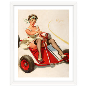 Pinup Sexy Girl On A Go Cart Car by Hermes