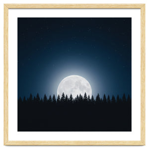 Midnight Serenity: Full Moon Over Forest Silhouettes by artistic