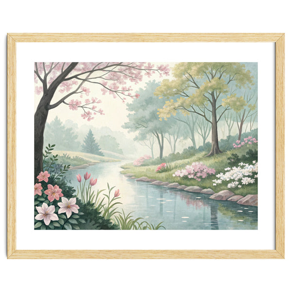 Springtime Blossoms: A Serene Garden Stream