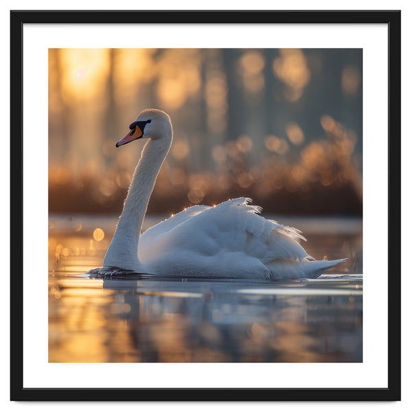 Majestic Swan Gliding On Water At Sunset