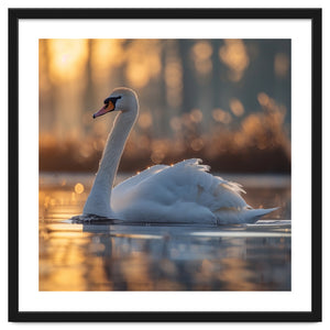 Majestic Swan Gliding On Water At Sunset by Rizwana Khan