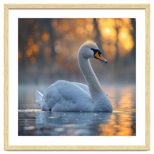 Beautiful Swan Floating On Water At Sunset by Rizwana Khan