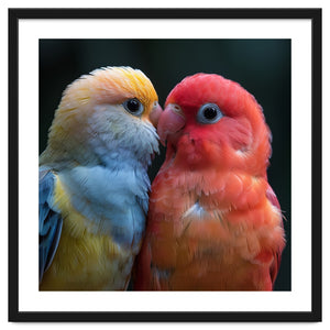 Two Lovebirds Nuzzling Close Up Portrait by Rizwana Khan
