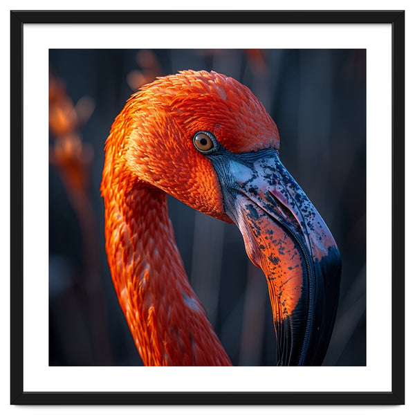 Close Up Flamingo Head Vibrant Orange Plumage
