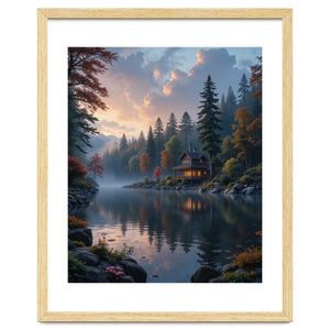 Serene Lakeside Retreat in Autumn Forest by artistic