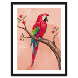 Red Macaw Parrot Bird Forest by neeteshdsgn