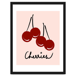 Cherries modern simple minimalistic red cute Fruit wall art by heaventrain