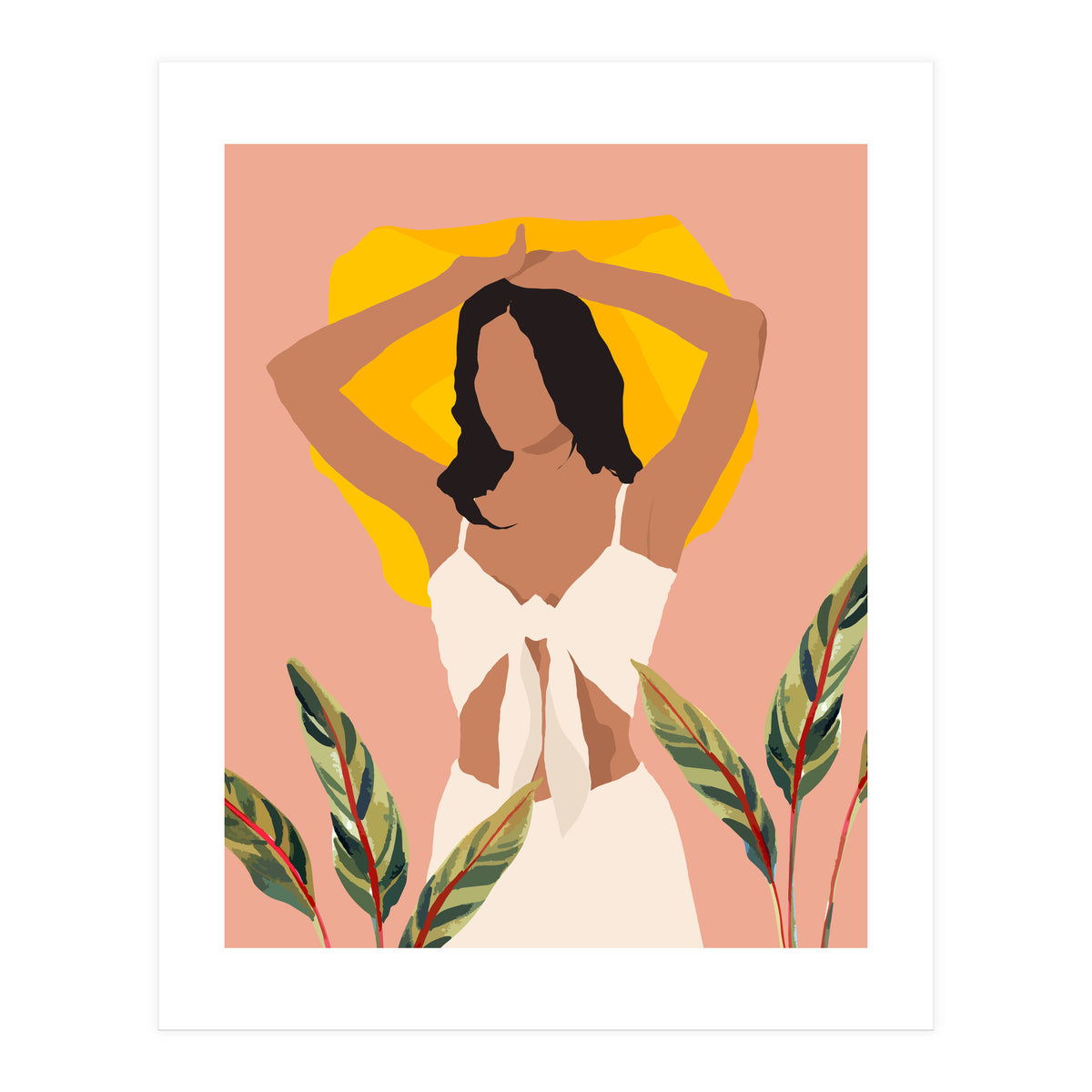 Fold Up The Sun & Take It Wherever You Go, Bohemian Woman Self Love Self Care Pastel , Plant Lady Tropical Boho Contemporary (Print Only)