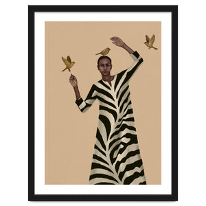Woman With Birds And Zebra Pattern Dress by Branka Kodžoman