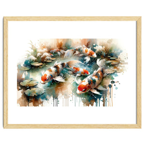 Colorful Koi Fish In Pond by Chromatic Fusion Studio