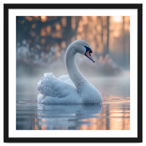 Serene White Swan Gliding On Misty Water by Rizwana Khan