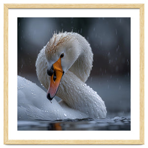 White Swan Bird With Water Droplets In Rain by Rizwana Khan