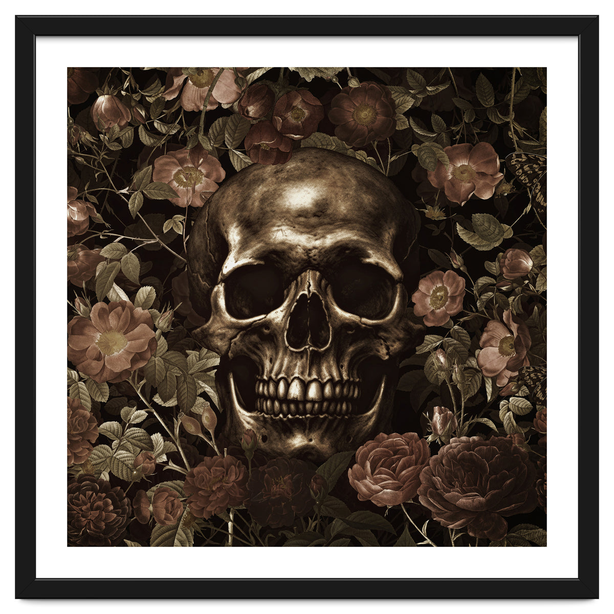 Baroque Skull And Roses Night Garden