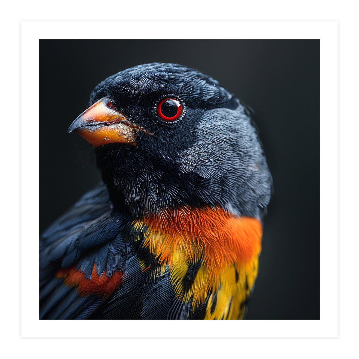 Black Bird With Red Eyes And Orange Chest Feathers (Print Only)