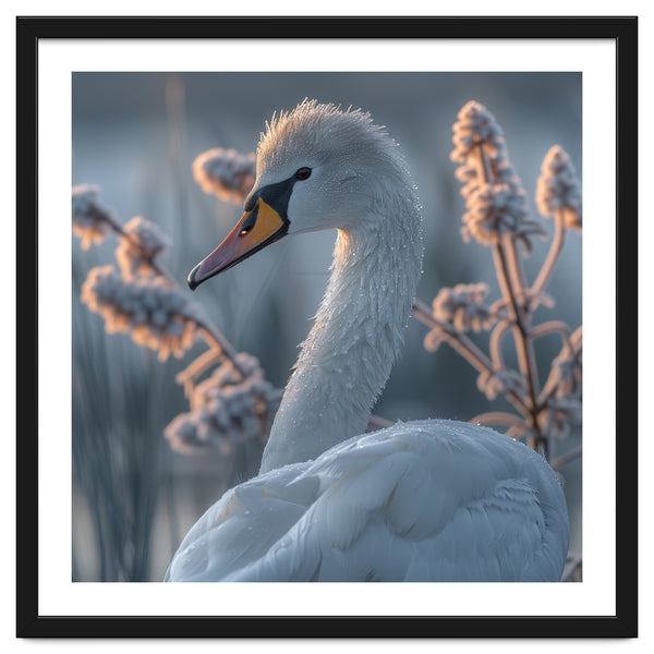 Swan Portrait Dew Drops Morning Light