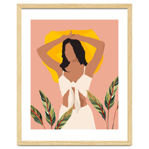 Fold Up The Sun & Take It Wherever You Go, Bohemian Woman Self Love Self Care Pastel , Plant Lady Tropical Boho Contemporary by 83 Oranges