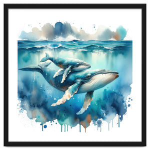 Mother And Calf Whales Watercolor by Chromatic Fusion Studio