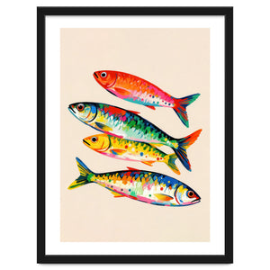Colorful Sardines Fish Painting, Bright Coastal Wall Art Print for Beach House Sea Decor by neeteshdsgn