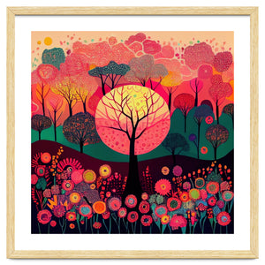 Folk Sunset Forest In Bloom by Chromatic Fusion Studio