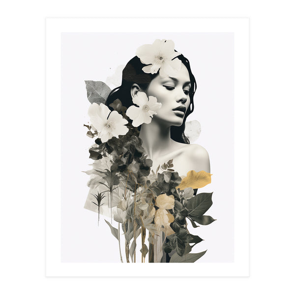 Collage Of A Woman And Flowers (Print Only)