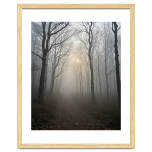 Ethereal Morning Light Breaking Through Dense Forest Fog by artistic
