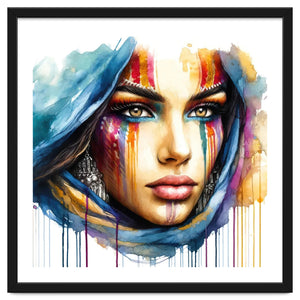 Vivid Warrior Spirit Watercolor Portrait by Chromatic Fusion Studio