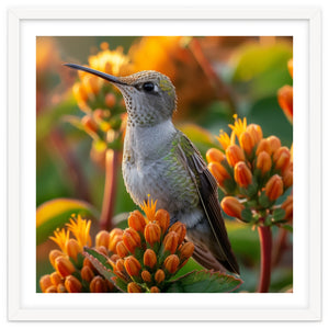 Hummingbird Perched On Orange Flowers by Rizwana Khan