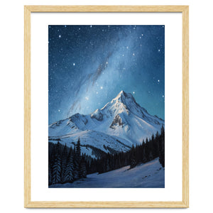 Majestic Snow-Capped Mountain Peak Under a Brilliant Starry Night Sky by artistic