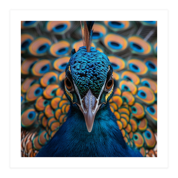 Close Up Peacock Head And Eye With Feathers (Print Only)