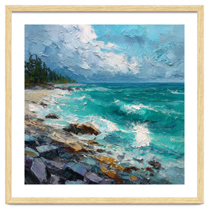 Coastal Turquoise Shoreline with Crashing Ocean Waves by artistic