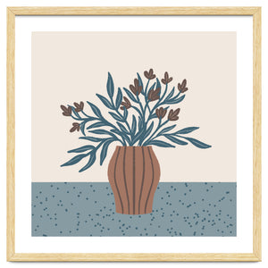Brown Flowers in a Vase – Minimalist Floral Still Life by Wackapacka