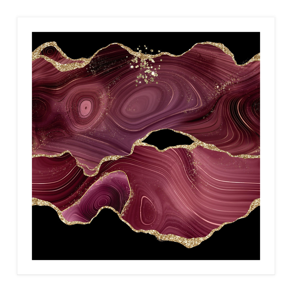 Burgundy & Gold Glitter Agate Texture 03 (Print Only)