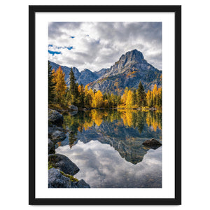 Golden Autumn Reflection: Majestic Mountain Wilderness Landscape by artistic