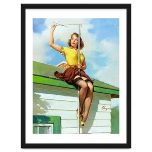 Pinup Sexy Girl Setting Up The Antenna On The Roof by Hermes