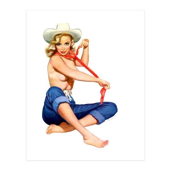 Pinup Texas Girl With White Cowboy Hat (Print Only)