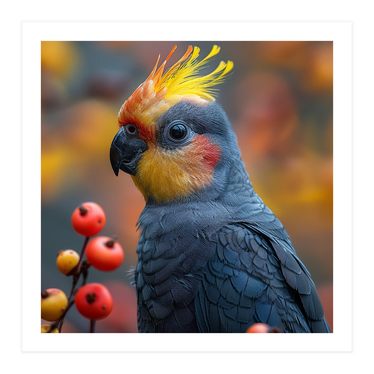Cockatoo Parrot With Orange Crest And Berries (Print Only)