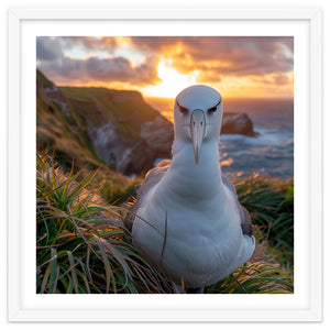 Albatross Bird On Grassy Cliff At Sunset by Rizwana Khan