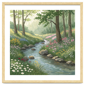 Vibrant Forest Stream Watercolor Painting by artistic