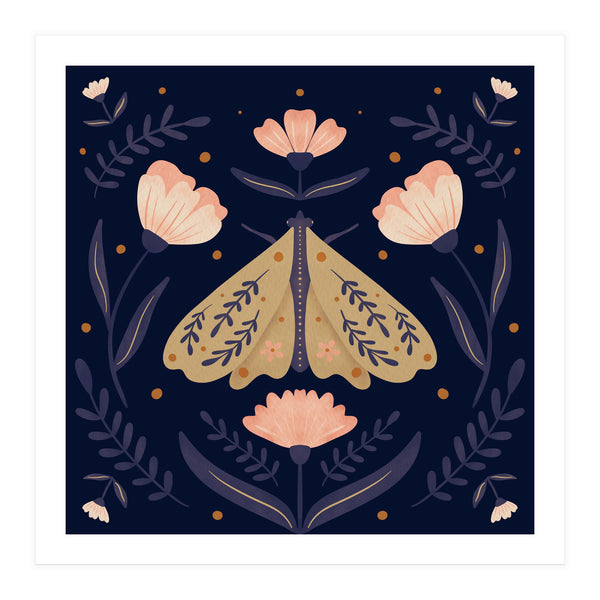 Moth And Flowers (Print Only)