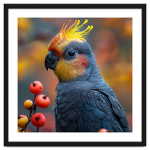 Cockatoo Parrot With Orange Crest And Berries by Rizwana Khan