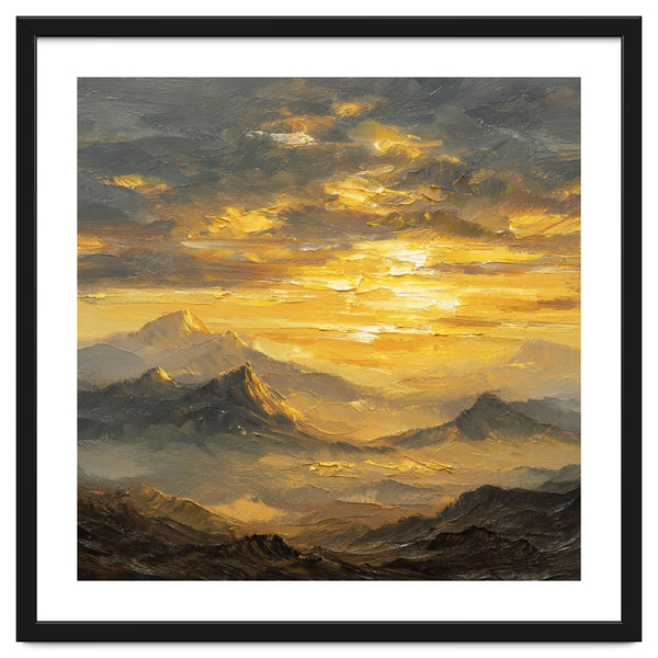 Vibrant Golden Hour Horizon Over Distant Mountain Ridges