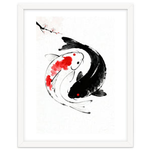 Yin Yang Koi Fish, Black and White Japanese Ink Painting Zen Wall Art, Yin Yang, YIN & YANG by neeteshdsgn