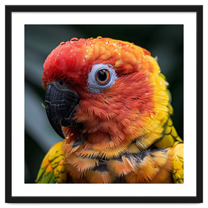 Sun Conure Parrot Bird With Water Droplets by Rizwana Khan
